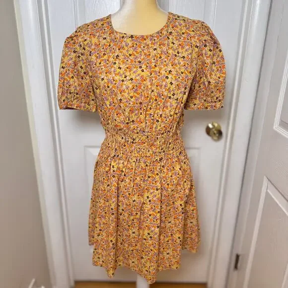 Free People Pennie Floral Mini Dress Yellow - Size Medium - Picture 2 of 9